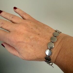 Sterling Silver Disc Link Bracelet – 8” – Toggle Clasp – Modern Minimal